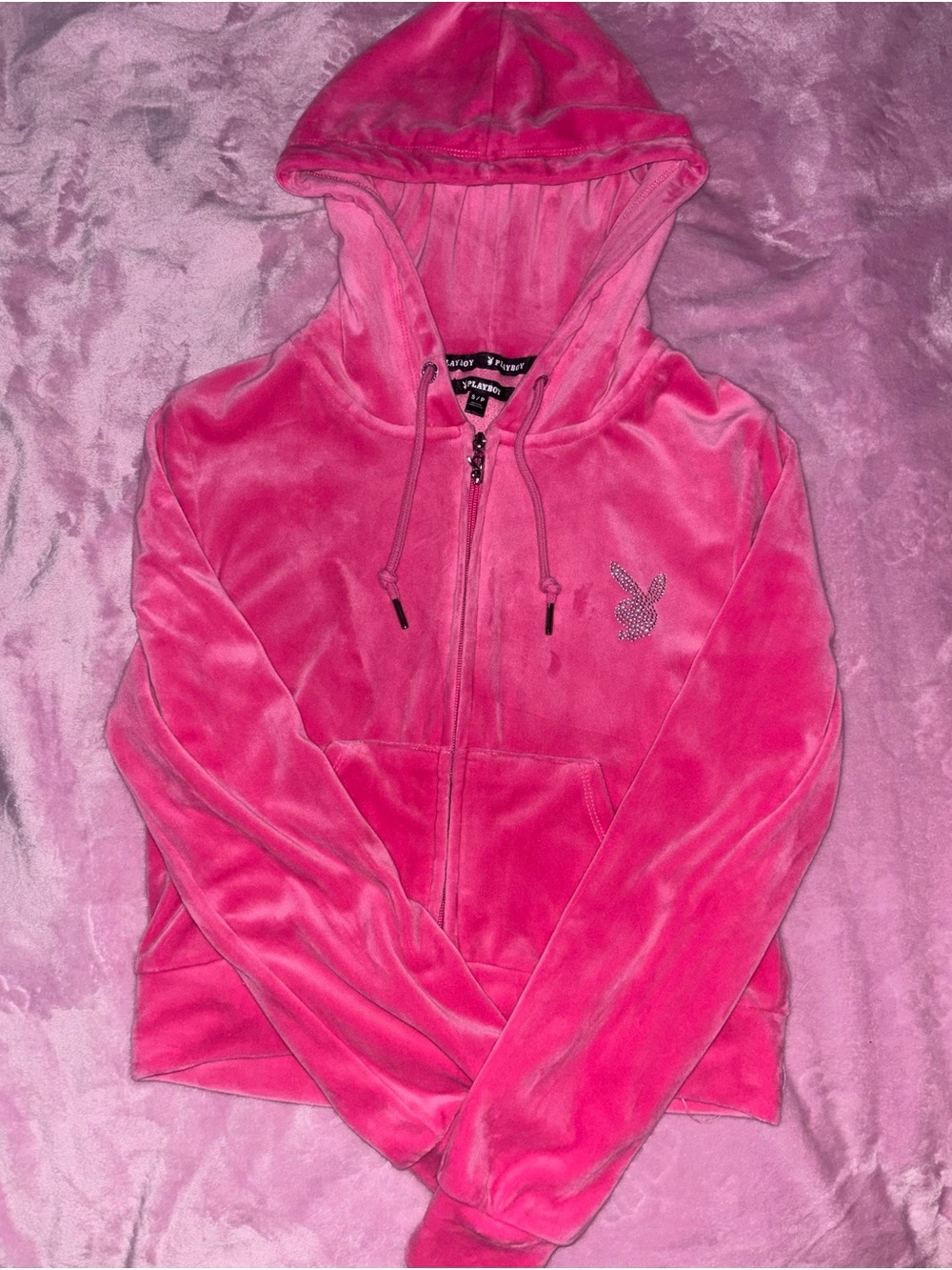 PLAYBOY Hot Pink Velour Zip Hoodie